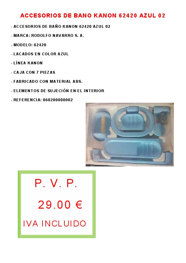 ACCESORIOS DE BANO KANON 62420 AZUL 02