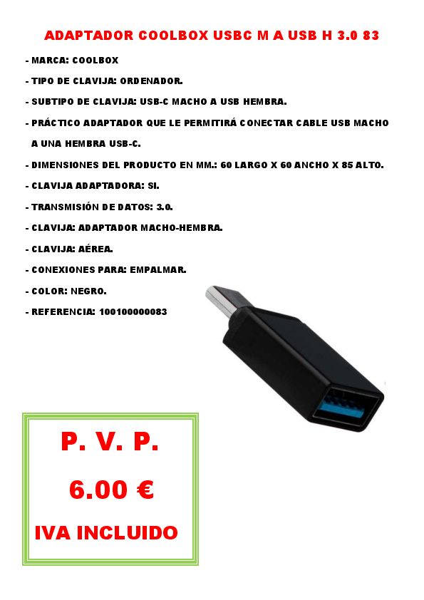 ADAPTADOR COOLBOX USBC M A USB H 3.0 83