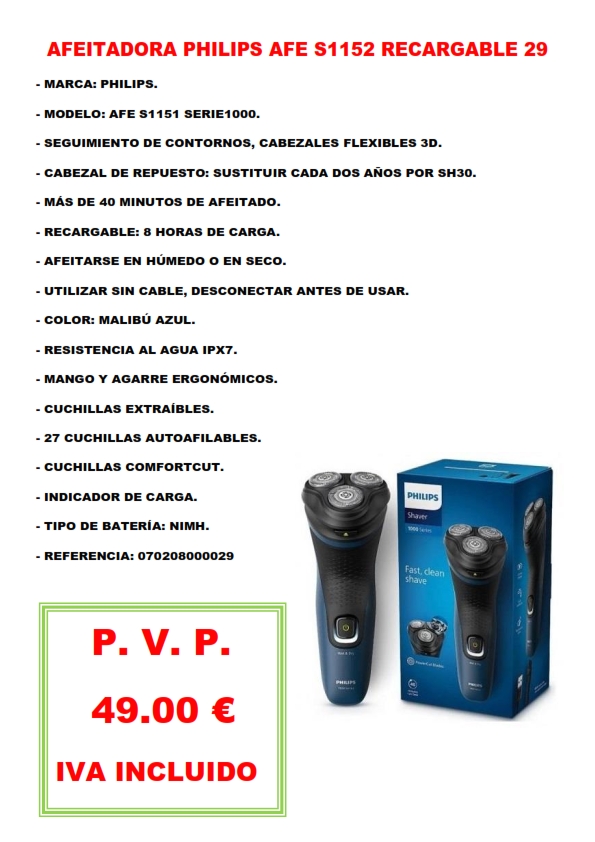 AFEITADORA PHILIPS AFE S1152 RECARGABLE 29