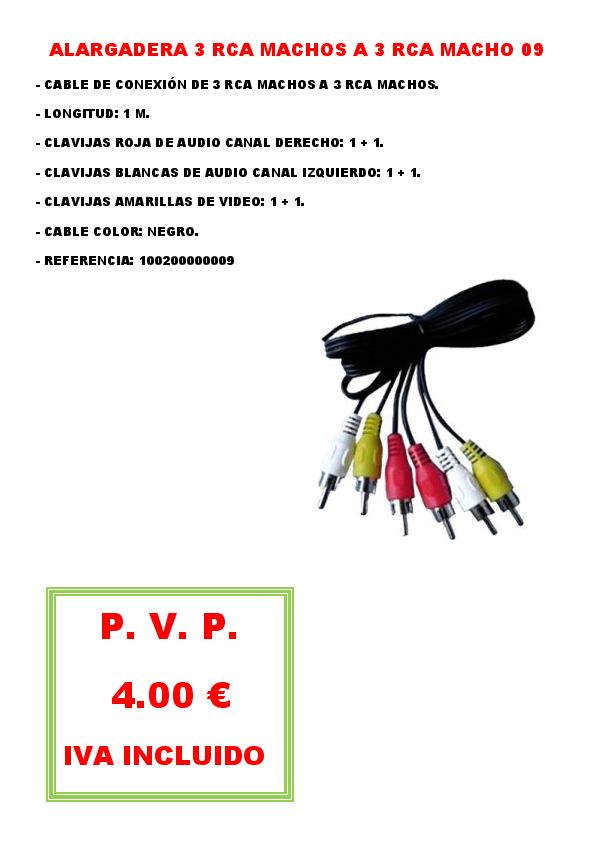 ALARGADERA 3 RCA MACHOS A 3 RCA MACHO 09
