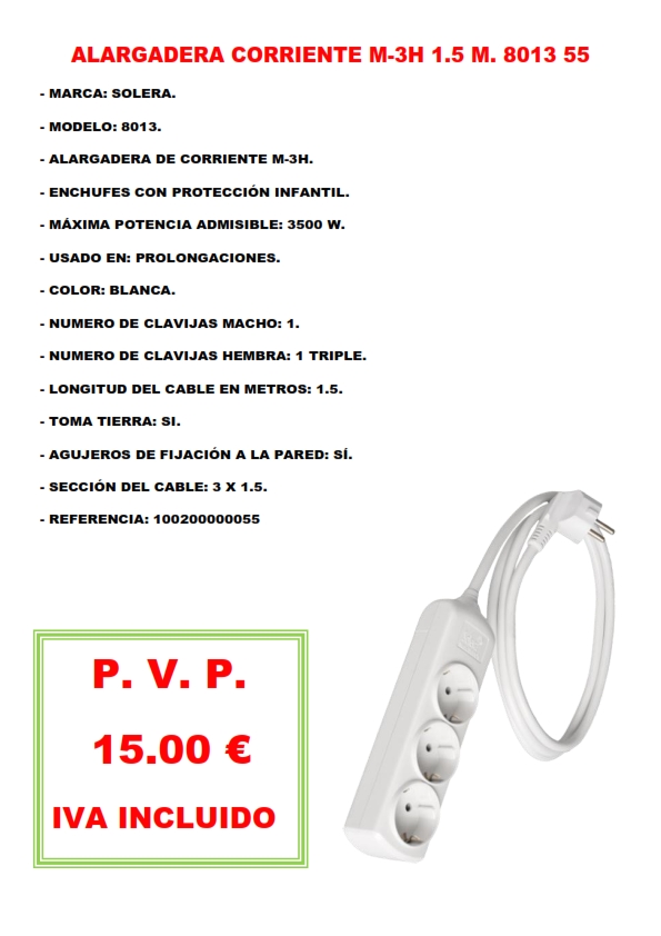 ALARGADERA CORRIENTE M-3H 1.5 M. 8013 55