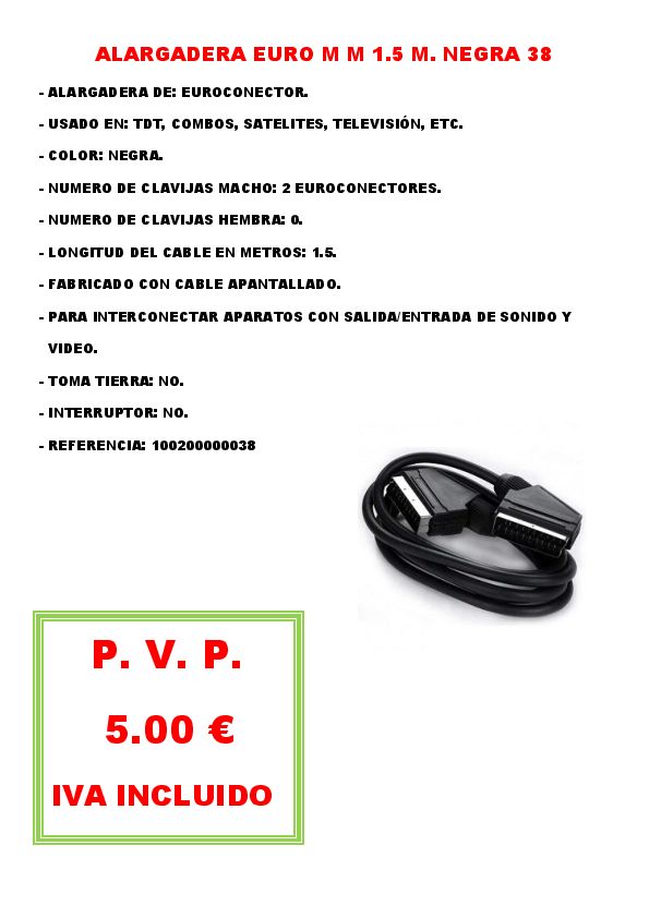 ALARGADERA EURO M M 1.5 M. NEGRA 38