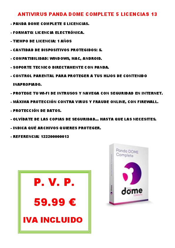 PANDA DOME COMPLETE 5 LICENCIAS L. E. 13