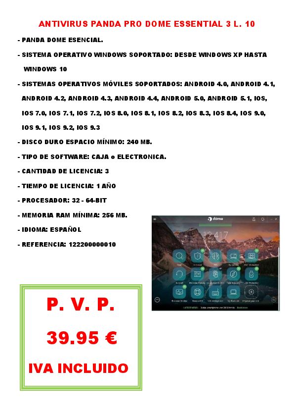 ANTIVIRUS PANDA PRO DOME ESSENTIAL 3 L. 10 