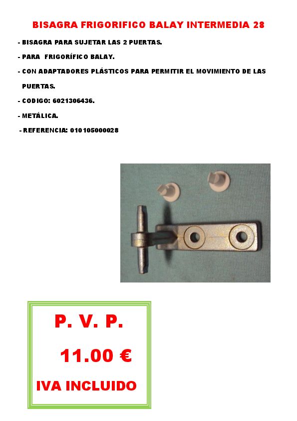 BISAGRA FRIGORIFICO BALAY INTERMEDIA 28