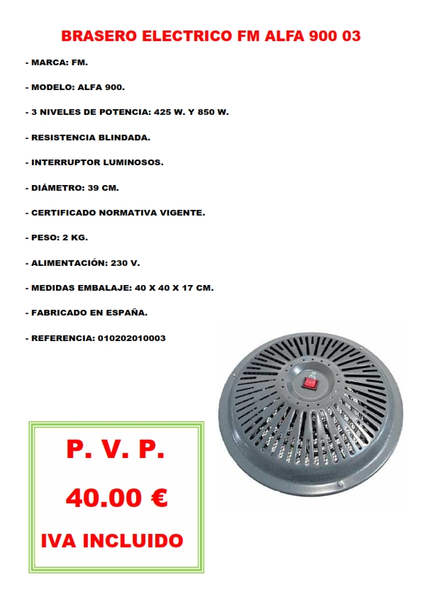 BRASERO ELECTRICO FM ALFA 900 03