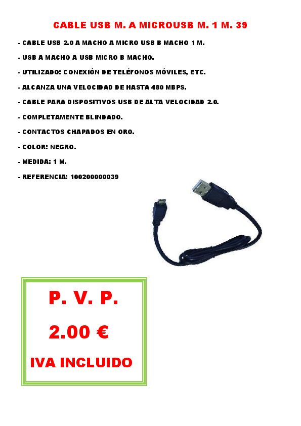 CABLE USB M. A MICROUSB M. 1 M. 39