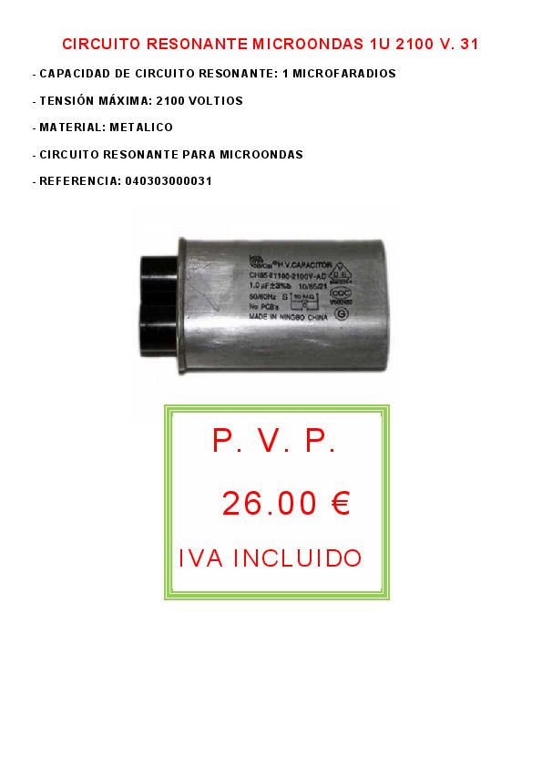 CIRCUITO RESONANTE MICROONDAS 1U 2100 V. 31