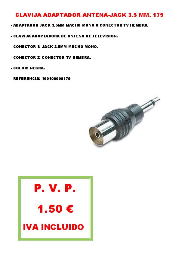 CLAVIJA ADAPTADOR ANTENA-JACK 3.5 MM. 179
