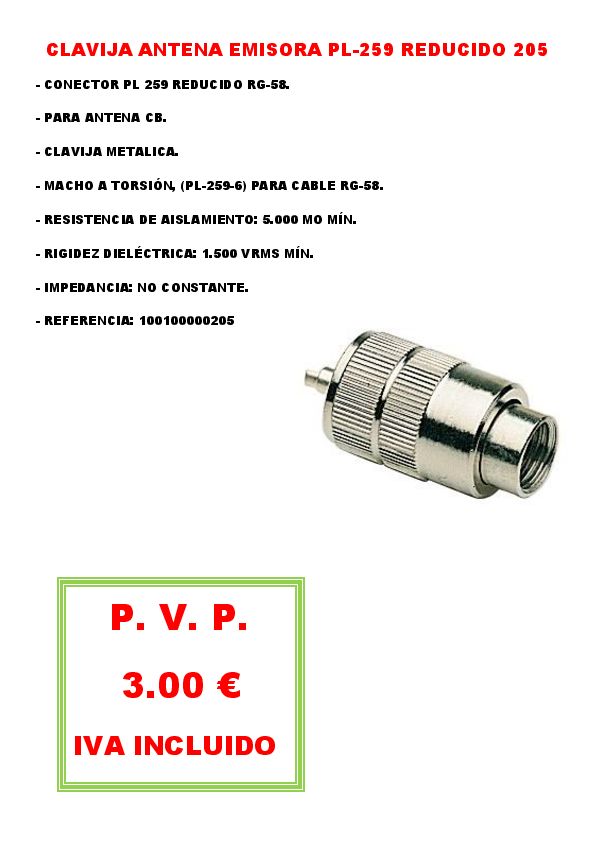 CLAVIJA ANTENA EMISORA PL-259 REDUCIDO 205