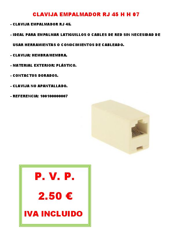 CLAVIJA EMPALMADOR RJ 45 H H 07