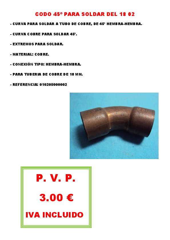 CODO 45º PARA SOLDAR DEL 18 02