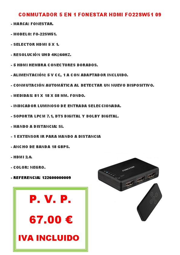 CONMUTADOR 5 EN 1 FONESTAR HDMI FO22SW51 09