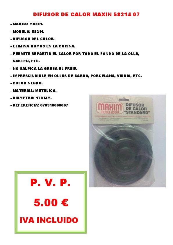 DIFUSOR DE CALOR MAXIN 58214 07
