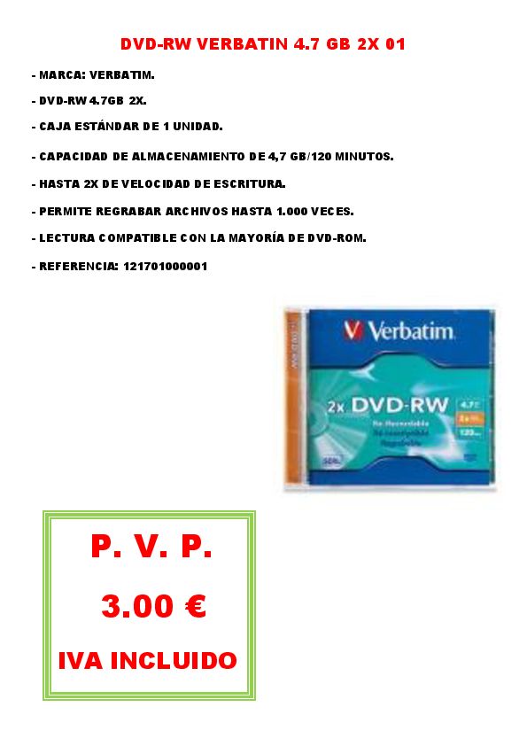 DVD-RW VERBATIN 4.7 GB 2X 01