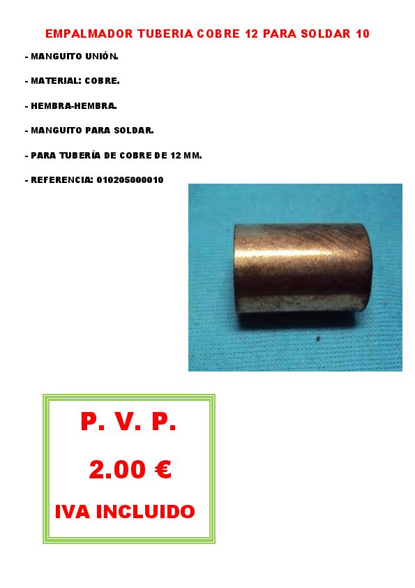 EMPALMADOR TUBERIA COBRE DEL 12 PARA SOLDAR 10