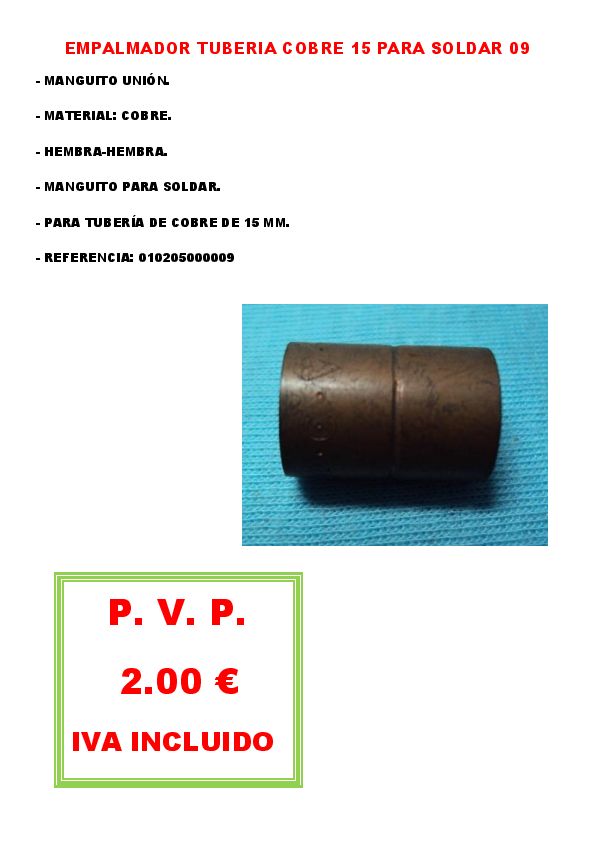 EMPALMADOR TUBERIA COBRE DEL 15 PARA SOLDAR 09