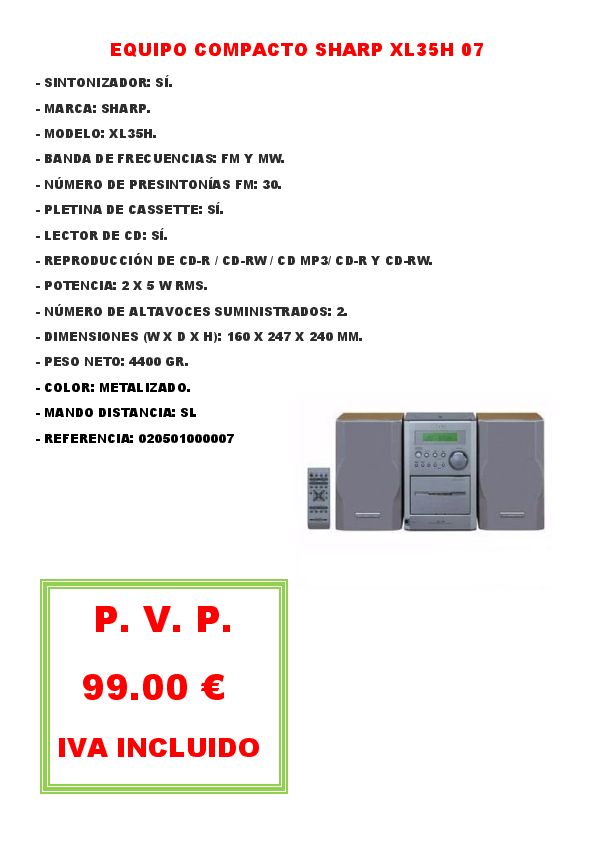 EQUIPO COMPACTO SHARP XL35H 07