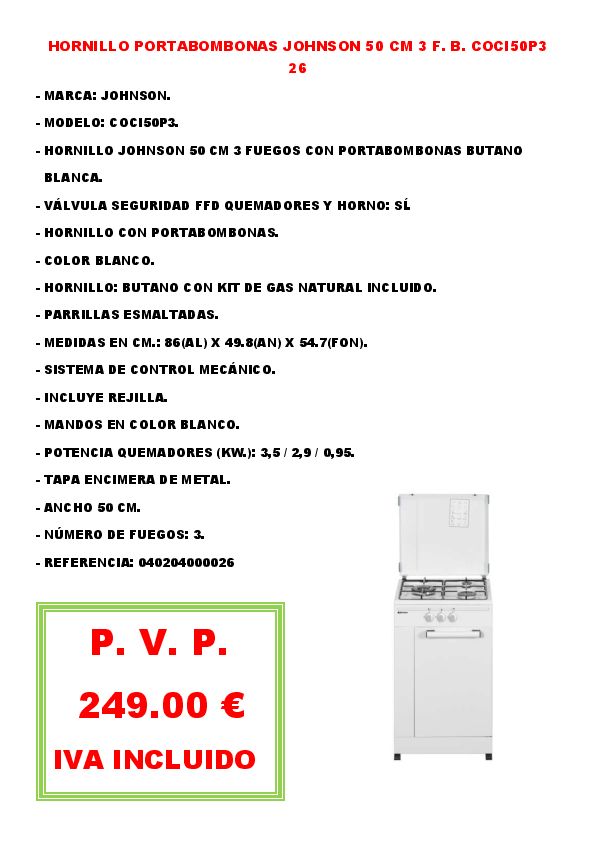 HORNILLO PORTABOMBONAS JOHNSON 50 CM 3 F. B. COCI50P3 26