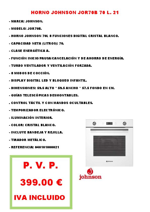 HORNO JOHNSON JOR70B 70 L. 21