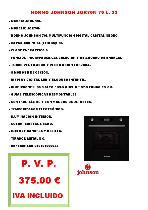 HORNO JOHNSON JOR70N 70 L. 22