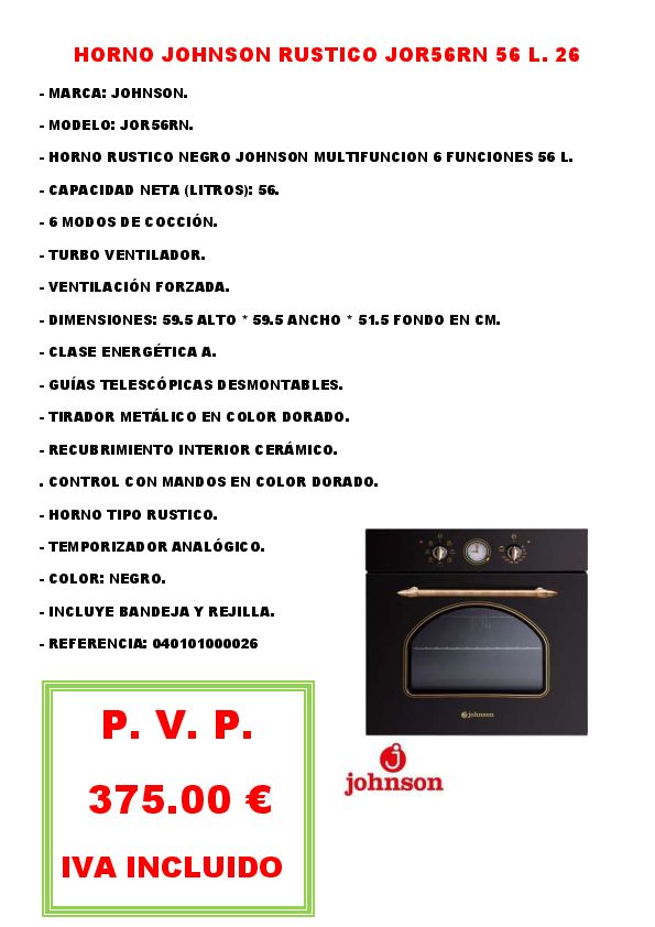HORNO JOHNSON RUSTICO JOR56RN 56 L. 26