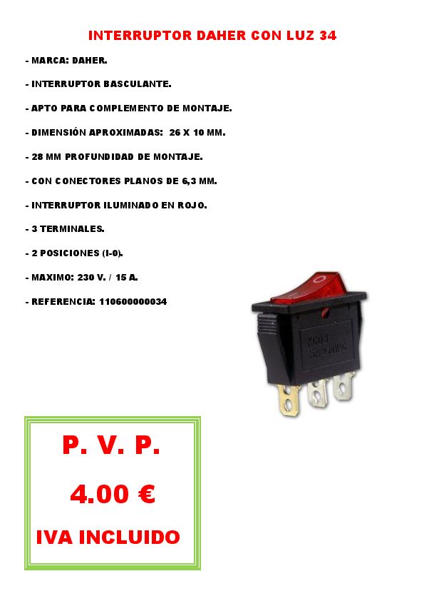 INTERRUPTOR DAHER CON LUZ 34