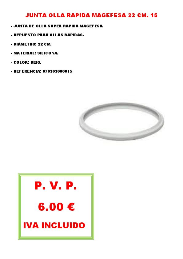 JUNTA OLLA RAPIDA MAGEFESA 22 CM. 15