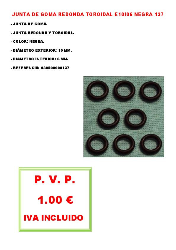 JUNTA DE GOMA REDONDA TOROIDAL E10I06 NEGRA 137