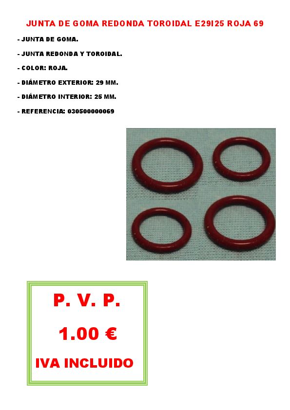 JUNTA DE GOMA REDONDA TOROIDAL E29I25 ROJA 69