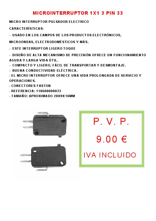 MICRO INTERRUPTOR 1X1 3 PIN 33