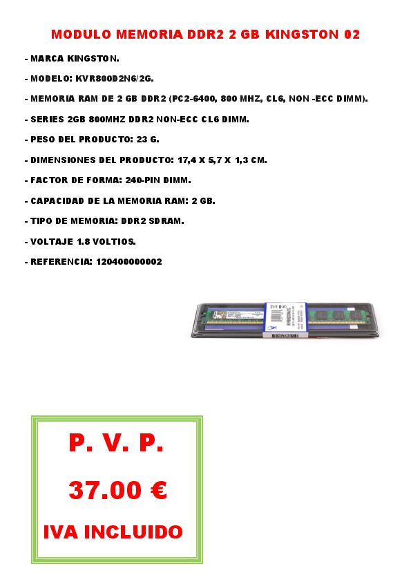 MODULO MEMORIA DDR2 2 GB KINGSTON 02