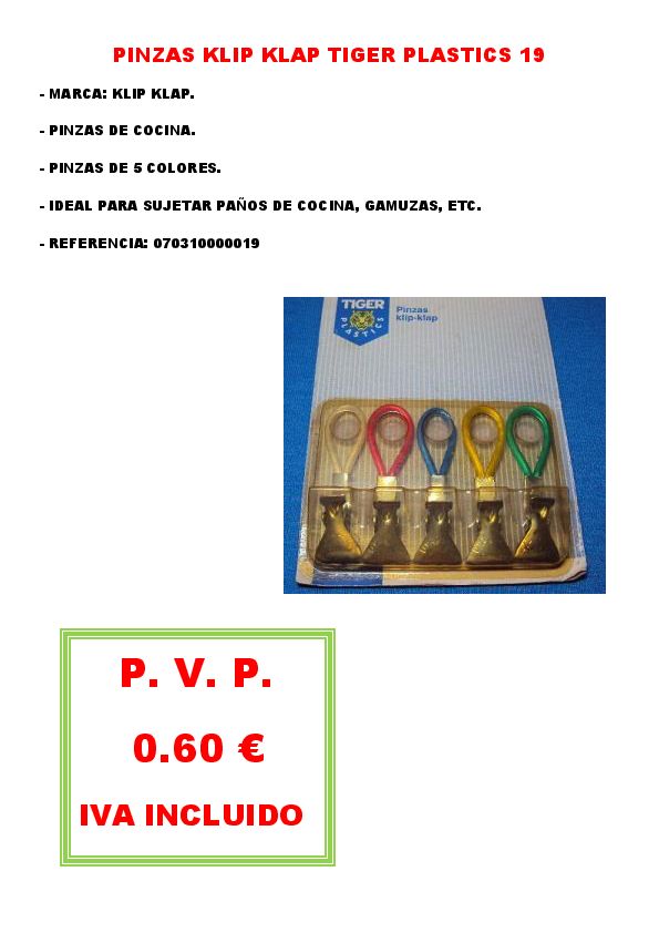 PINZAS KLIP KLAP TIGER PLASTICS 19