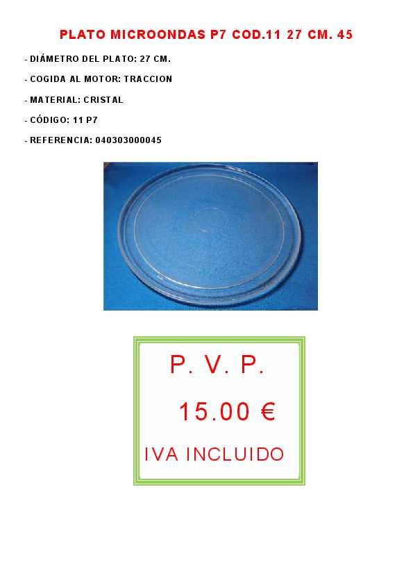 PLATO MICROONDAS P7 COD.11 27 CM. 45