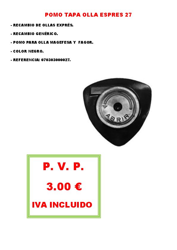 POMO TAPA OLLA ESPRES 27