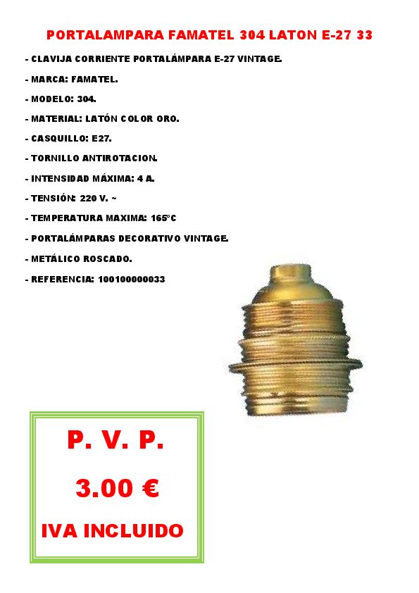 PORTALAMPARA FAMATEL 304 LATON E-27 33