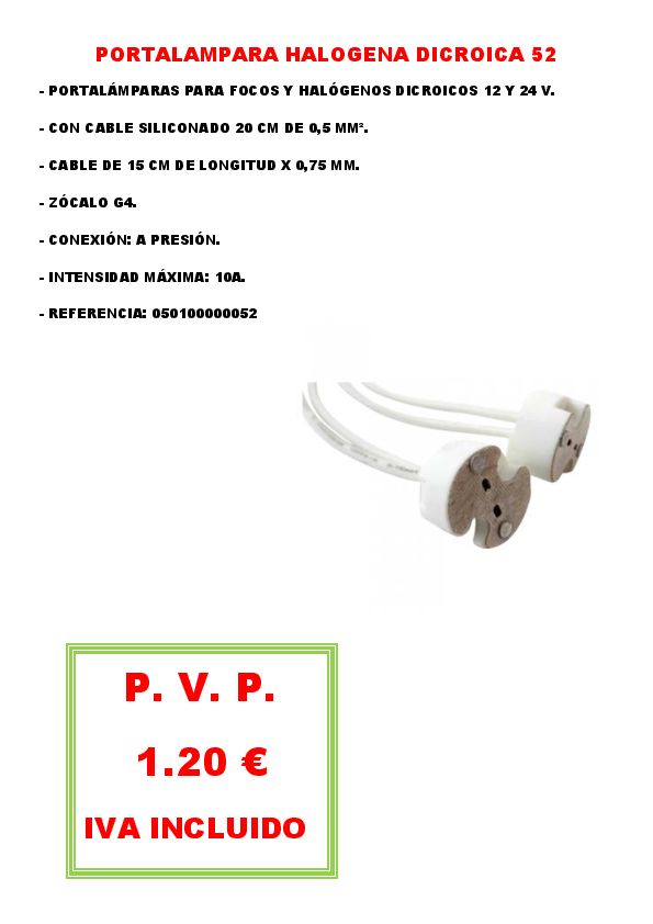 PORTA LAMPARA HALOGENA DICROICA 52