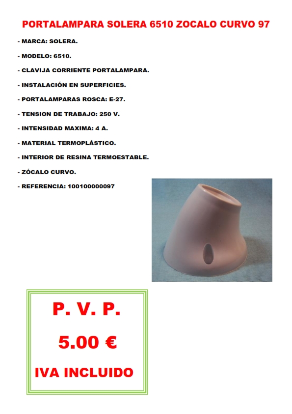 PORTALAMPARA SOLERA 6510 ZOCALO CURVO 97