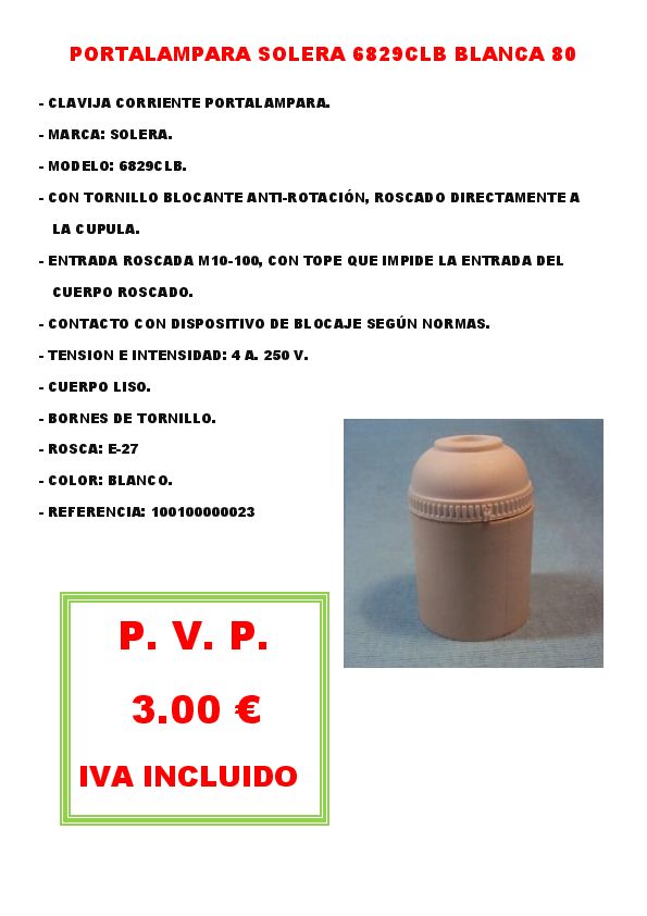 PORTALAMPARA SOLERA 6829CLB BLANCA 80
