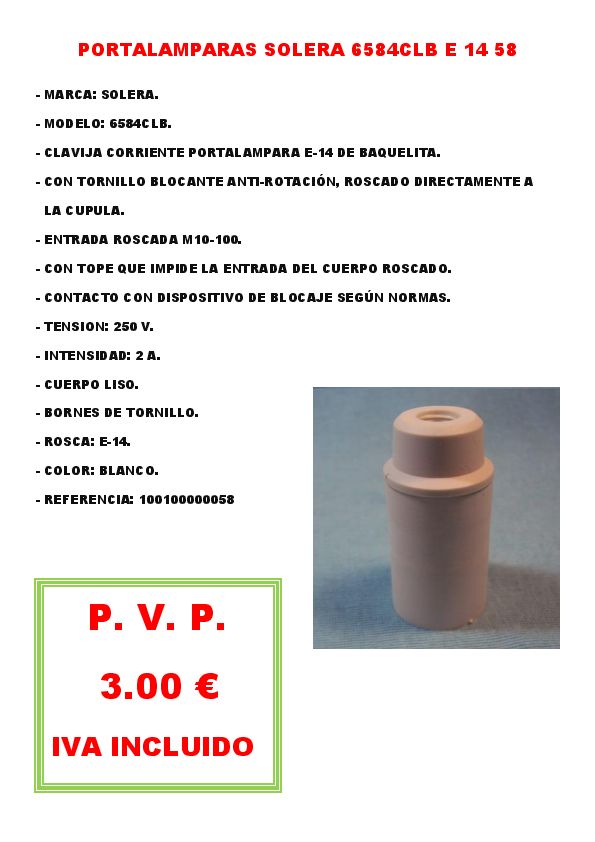 PORTALAMPARAS SOLERA E 14 6584CLB 58