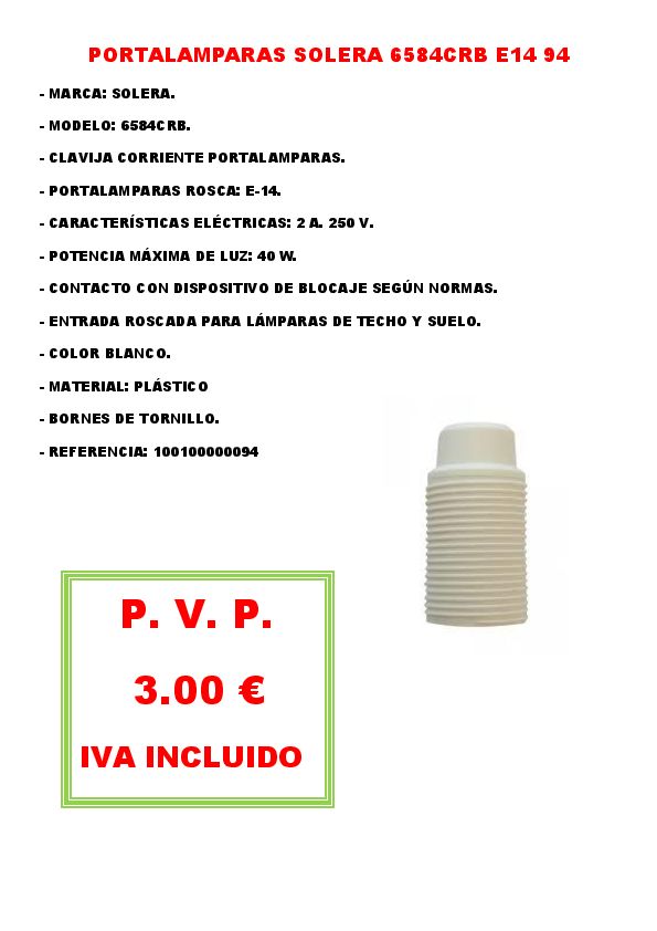 PORTALAMPARAS SOLERA 6584CRB E14 94