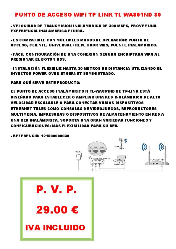 PUNTO DE ACCESO WIFI TP LINK TL WA801ND 30