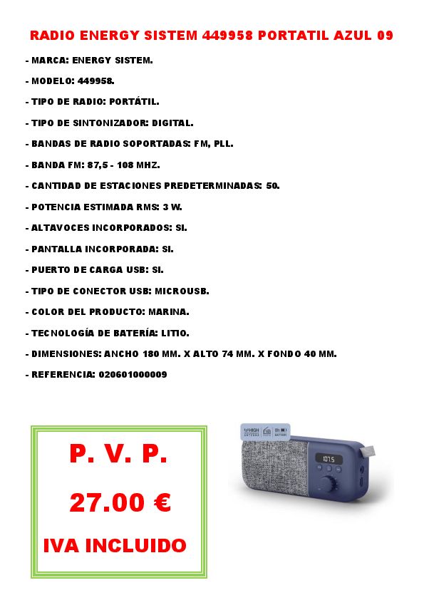 RADIO ENERGY SISTEM 449958 PORTATIL AZUL 09