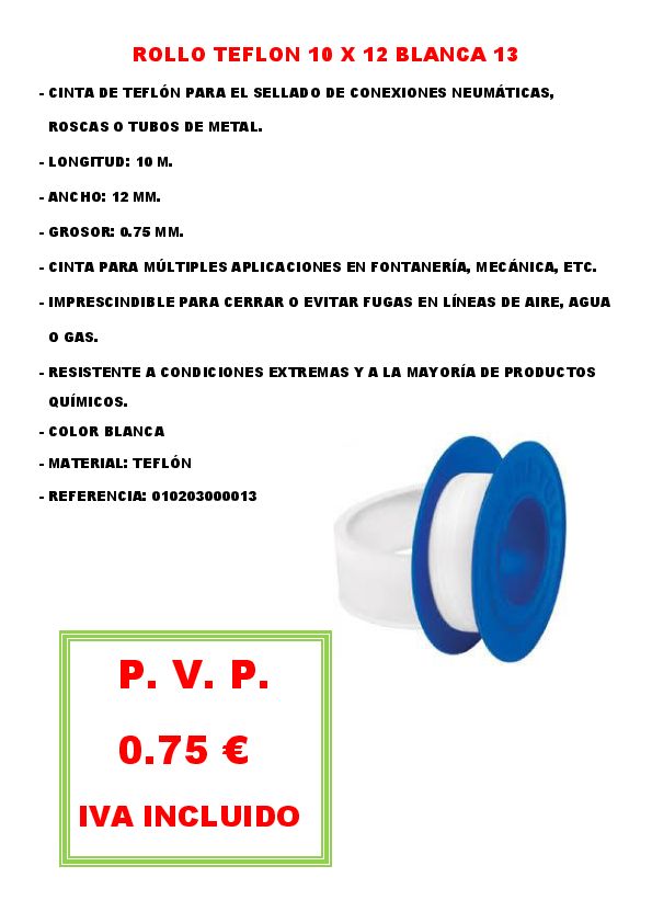 ROLLO TEFLON 10 X 12 BLANCA 13
