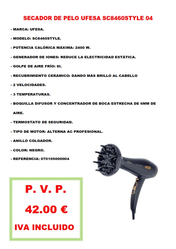 SECADOR DE PELO UFESA SC8460STYLE 04