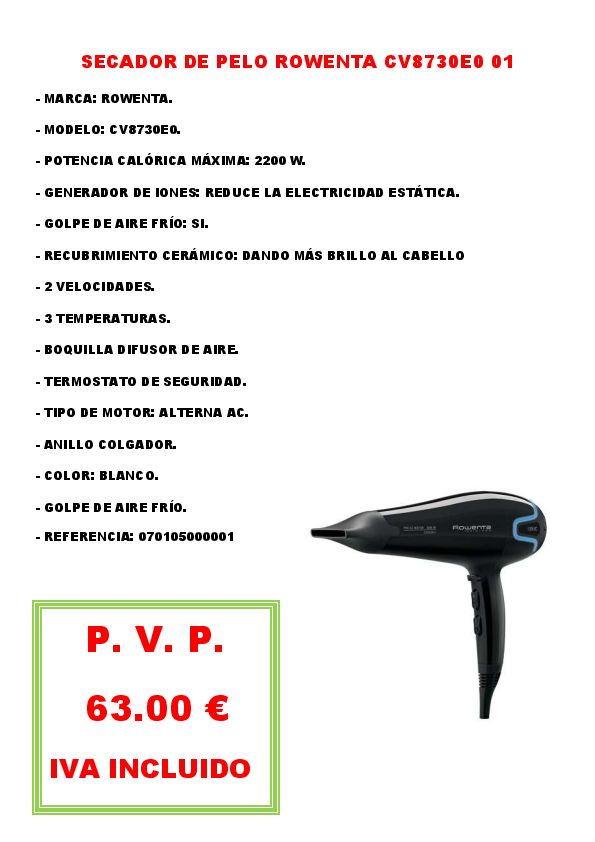 SECADOR DE PELO ROWENTA CV8730E0 01