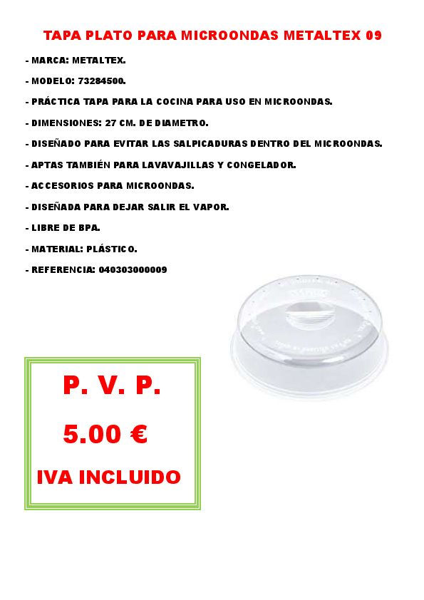 TAPA PLATO PARA MICROONDAS METALTEX 09