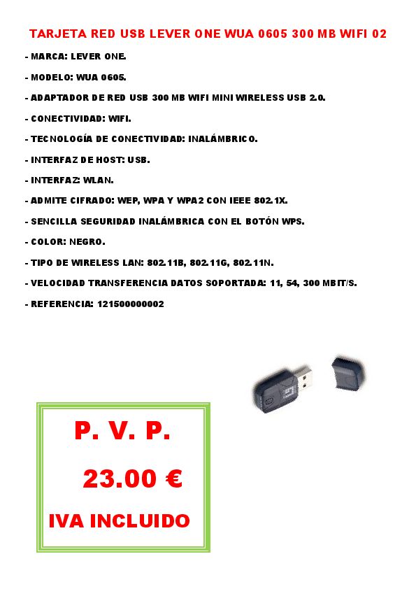 TARJETA RED USB LEVER ONE WUA 0605 300 MB WIFI 02