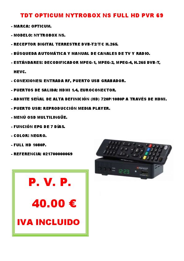 TDT OPTICUM NYTROBOX NS FULL HD PVR 69