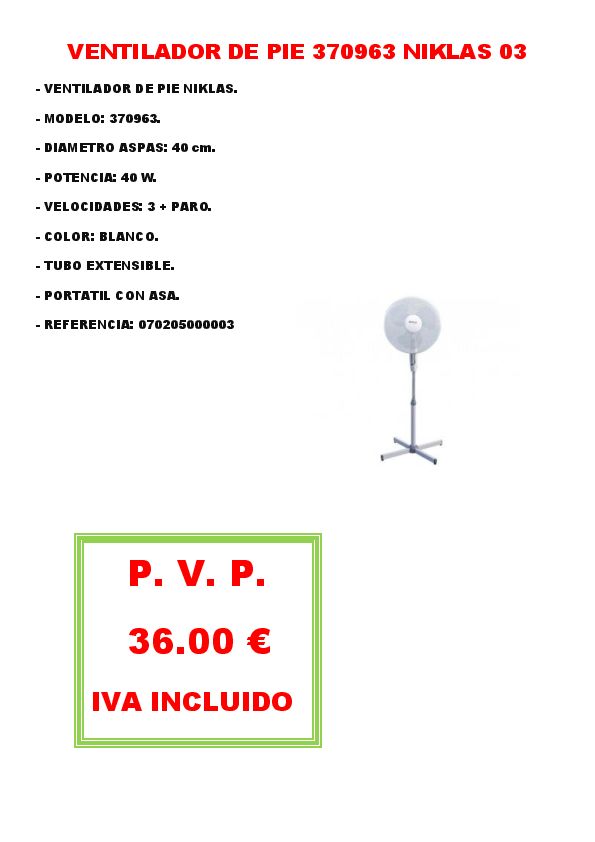 VENTILADOR DE PIE 370963 NIKLAS 03